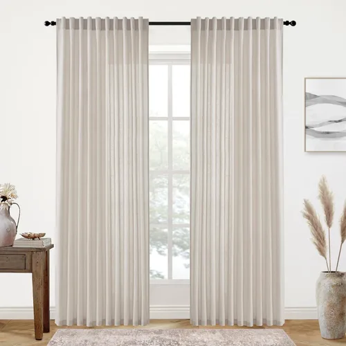 Miniatura 30 de XTMYI - Cortinas transparentes de 54 pulgadas de largo, juego de 2 paneles para baño, cortinas cortas de lino y algodón con semi privacidad