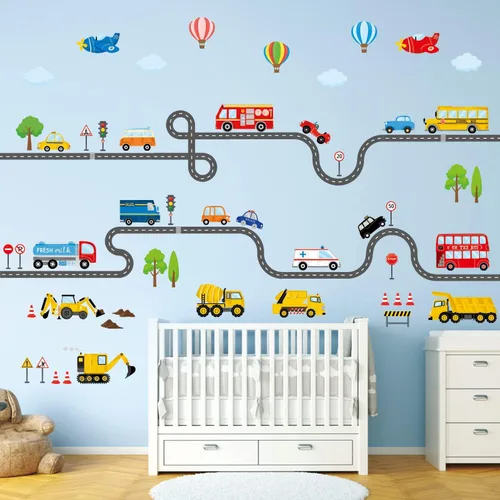 DECOWALL SG3-2308 - Adhesivos de pared de transportes y carreteras, calcomanías, para niños, desprendibles, se pelan y se pegan, adhesivos