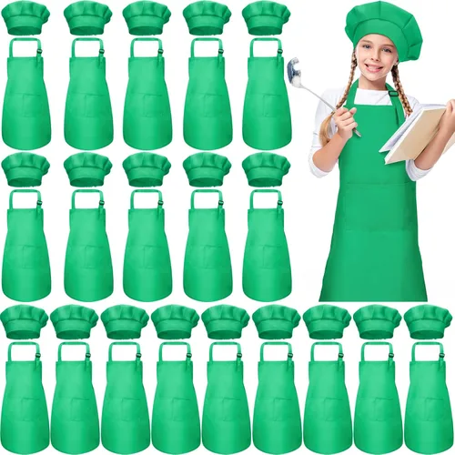 Miniatura 12 de Juego de 40 piezas de delantal de chef para niños y niñas, delantales de chef a granel para cocinar, pintura, delantal con babero para niños de 7 a