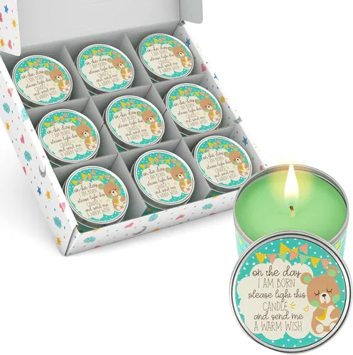 Miniatura 18 de Majestic Zen Juego de regalo de velas para baby shower, paquete de 9 velas de cera de soja perfumadas neutrales, aroma a polvo fresco para bebé, 30