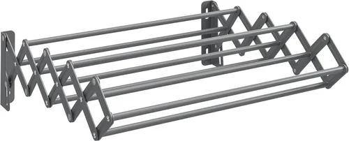 Miniatura 10 de SONGMICS Estante de secado de ropa, estante de secado de ropa montado en la pared, pequeño estante de lavandería acordeón, 9 varillas colgantes