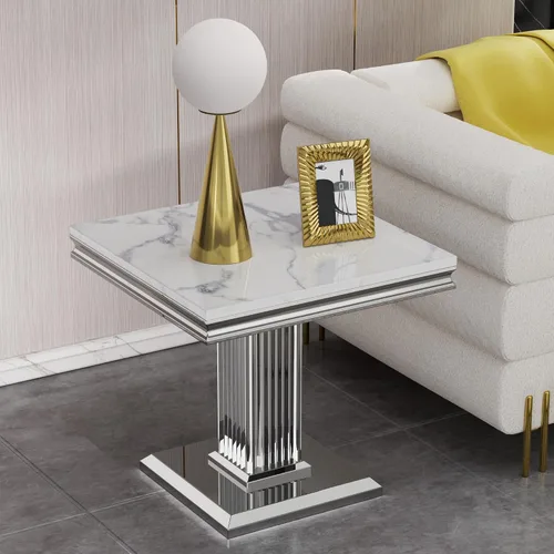 Miniatura 63 de SSLine Mesa de Centro Rectangular de Mármol Sintético para Sala de Estar, Mesa Central Moderna de Mármol Blanco de Lujo con Base Doble en Forma de U