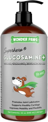 WONDER PAWS Glucosamina líquida prémium para perros, apoyo articular fuerte, flexibilidad, cartílago y movilidad, suplemento de cadera y