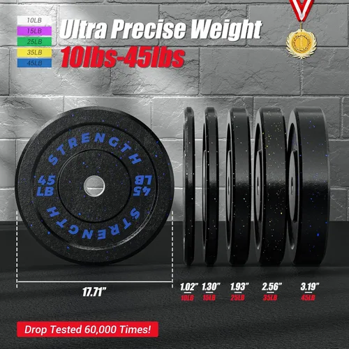 Miniatura 2 de GIKPAL Juego de Discos Olímpicos de Parachoques, Discos de Peso de Goma de 2 Pulgadas para Gimnasio en Casa, Placas de Barra para Levantamiento de 2