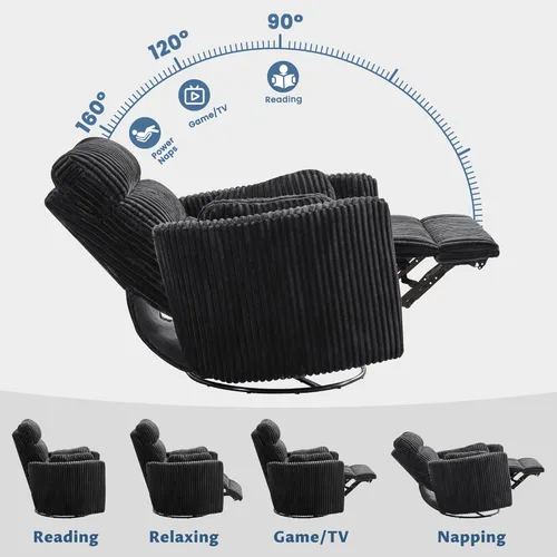 Miniatura 6 de GRAINELL - Silla reclinable giratoria con ajuste para reposacabezas, puerto de carga USB, reclinable eléctrico de posición infinita, mecedoras