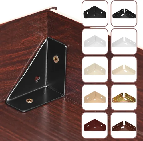 Miniatura 5 de uxcell 4 soportes de esquina angulares de 2.598 in x 2.598 in, soportes de acero laminado en frío con tornillos para borde de escritorio y cama Beige