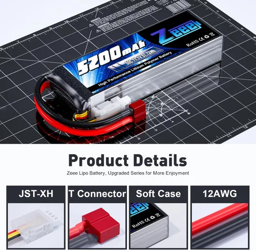 Miniatura 3 de Zeee Batería Lipo de 11.1V 50C 5200mAh 3S con conector T, funda suave para RC Plane DJI Quadcopter RC Avión RC Helicóptero RC Coche Camión Barco