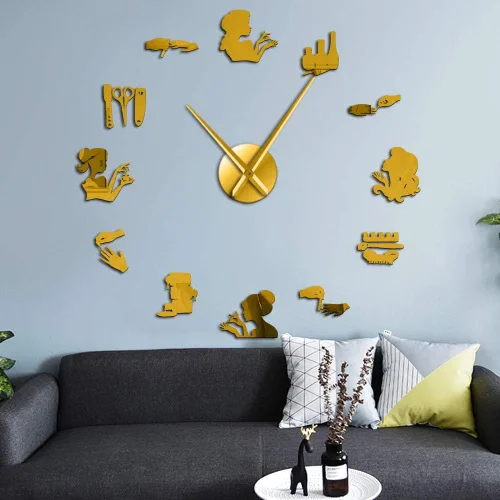 The Geeky Days Reloj de pared analógico dorado, 12.4 in, funciona con pilas, movimiento de cuarzo, diámetro ajustable de bricolaje