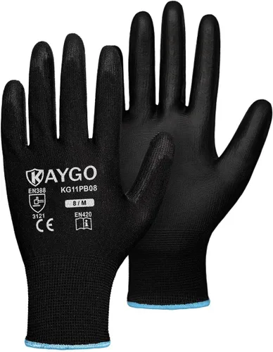 Miniatura 90 de KAYGO KG11PB - Guantes de seguridad con revestimiento delgado de poliuretano, tejido sin costuras, agarre suave en palma y dedos, para trabajo Verde