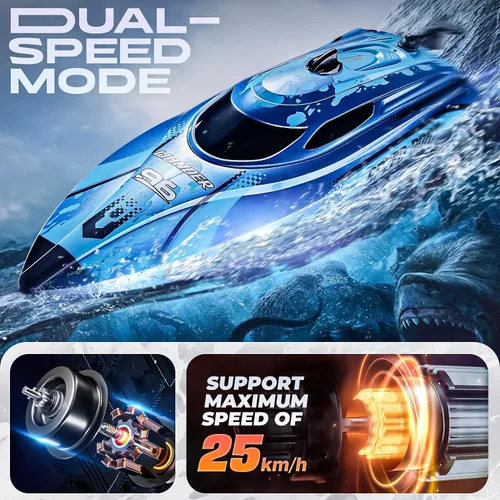 Miniatura 2 de BEZGAR Barco RC, Lancha a control remoto de 12 pulgadas para niños y adultos, barcos rápidos de velocidad RC de 25 KPH con batería de 700 mAh