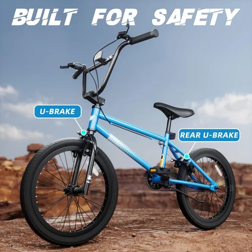 Miniatura 5 de 67i - Bicicleta BMX para niños de 18/20 pulgadas, bicicleta para niños de 8 a 12 años con freno U delantero y trasero, asiento ajustable, horquilla