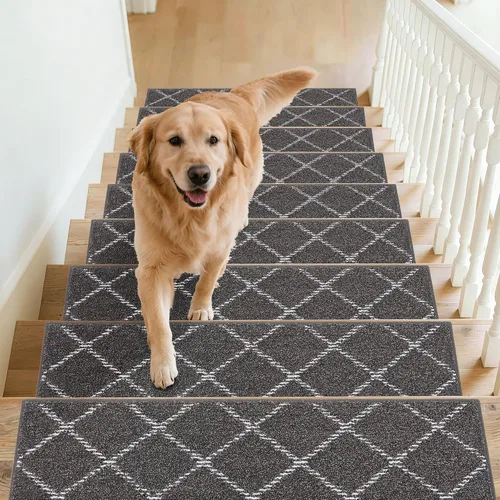 Miniatura 9 de BEQHAUSE Peldaños de escalera para peldaños de madera, antideslizantes, lavables a máquina, alfombras de poliéster suave, 28 x 9 pulgadas