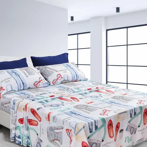 Miniatura 35 de American Home Collection - Juego de sábanas y fundas de almohada estampadas de 6 piezas, con 14 pulgadas de caída; sábanas de microfibra con doble