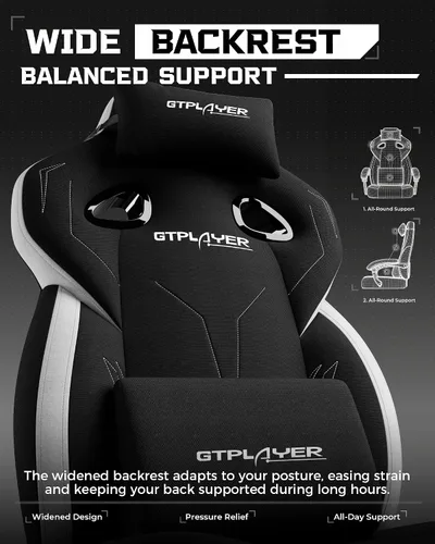 Miniatura 5 de GTPLAYER Sillas de juegos para adultos, asiento ergonómico grande y alto para juegos con reposapiés y soporte lumbar, cómoda silla de oficina