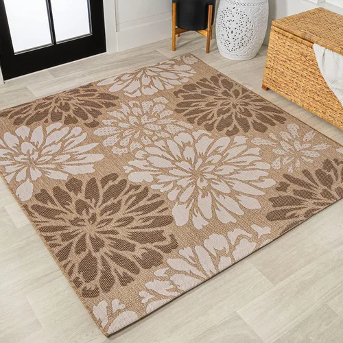 Miniatura 34 de JONATHAN Y Alfombra Corredor de Tejido Texturizado Floral para Interiores y Exteriores 2X8 Marrón/Crema, Zinnia Moderna para Patio Trasero, Patio