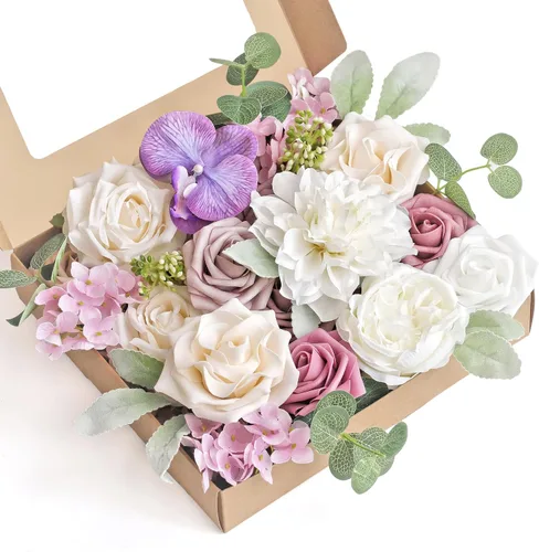 Miniatura 17 de MISSPIN Juego de flores artificiales para bricolaje, ramo de rosas falsas, flores para novia, boda, centro de mesa, decoración de mesa, bohemio