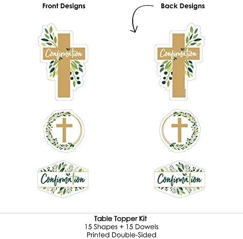 Miniatura 5 de Big Dot of Happiness Confirmation Elegant Cross - Palitos de centro de mesa para fiestas religiosas, decoración festiva y significativa, 15