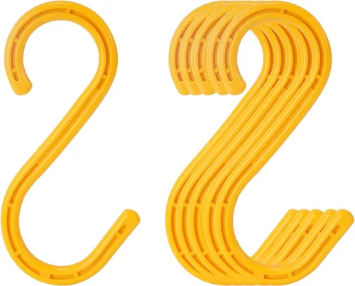 Ganchos en S de ABS resistentes, paquete de 6, 8.26 pulgadas, amarillo, ideal para interiores y exteriores, cocina, armario, baño, jardín,