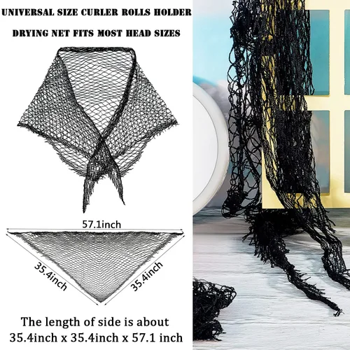 Miniatura 2 de Chuangdi 2 piezas de red triangular de algodón para rodillos, red de malla de pelo para mujer, ajuste triangular para dormir, negro, 35 x 35 x 57