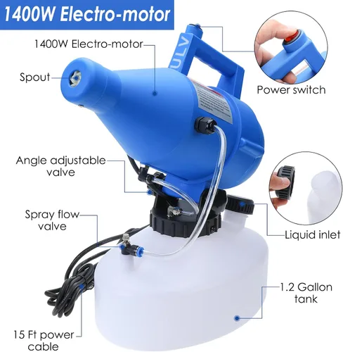 Miniatura 5 de Pulverizador eléctrico ULV portátil ULV de 4.5L (1.2 galones), atomizador de capacidad ultra baja, distancia de pulverización multiusos de 30 pies