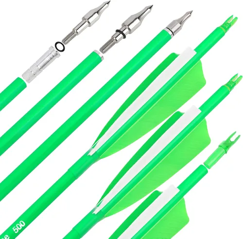 Miniatura 7 de Flechas de carbono de 31 pulgadas, flechas de caza de tiro con arco de color fluorescencia, 500 600 espina dorsal con plumas, flechas de práctica