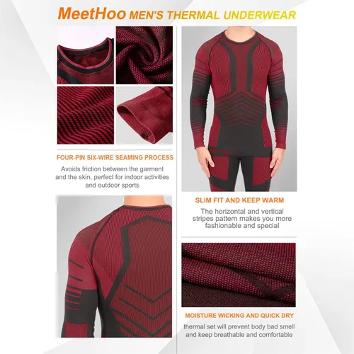 Miniatura 5 de MeetHoo Conjunto de ropa interior térmica para hombre, ropa de invierno para hombre, capa base de capa base larga