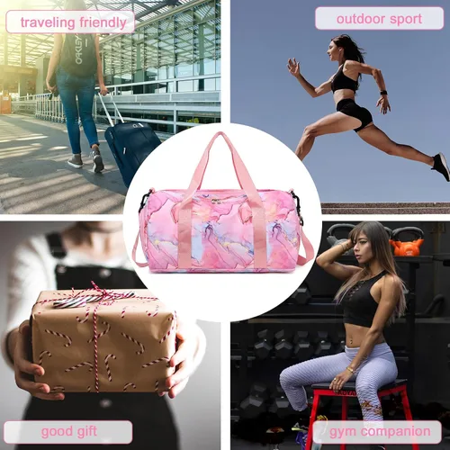Miniatura 5 de BLUBOON Bolsa de lona para niñas y niños, bonita bolsa de gimnasio con compartimento para zapatos y separación húmeda, bolsa de viaje deportiva