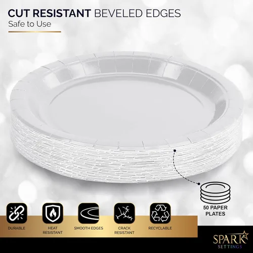 Miniatura 4 de Amcrate Platos llanos de papel blancos, platos de papel desechables de 8 1/2 pulgadas, platos desechables fuertes y resistentes para fiestas, cenas