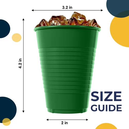 Miniatura 2 de Exquisitos vasos de plástico verdes de 12 onzas para suministros de fiesta, paquete de 50 vasos desechables verdes de plástico, vasos desechables