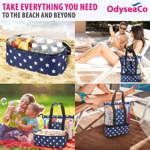 Miniatura 6 de Odyseaco Bolsa de playa impermeable con compartimento refrigerador, bolsas de playa impermeables a prueba de arena para mujeres, bolsa de piscina