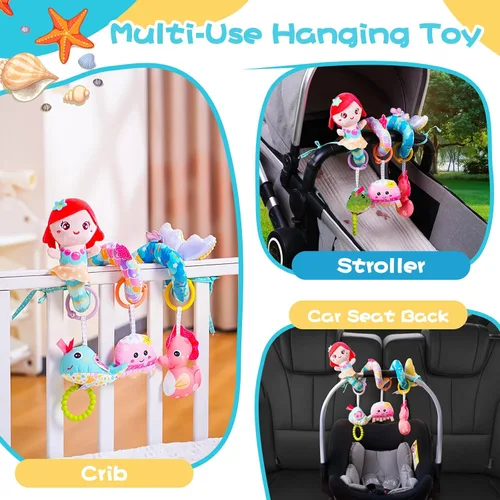 Miniatura 3 de Koty Juguetes para asiento de automóvil colgantes, juguetes de cochecito de sirena azul para bebés de 0 a 6 meses, juguete de asiento de automóvil