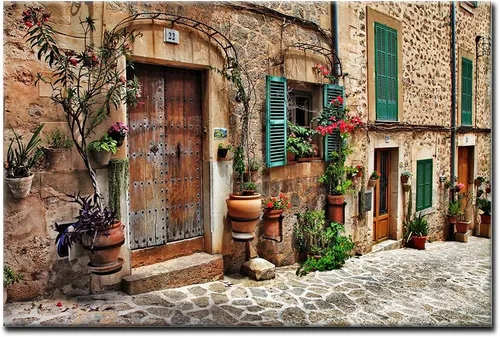 Arte de pared toscano, calles italianas del antiguo mediterráneo, lienzo para pared, pintura de la imagen, impresión sobre lienzo, arquitectura,