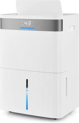 Miniatura 10 de COSTWAY Dehumidifier for Basement, Home Dehumidifier with Convenient Handle, 1.4 Gallon Tank, Auto Defrost, 24H Timer, 3-Color Indicator, Drain Hose