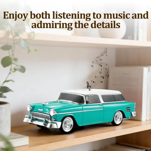 Miniatura 6 de Altavoz Bluetooth retro en forma de automóvil, calidad de sonido de alta definición, emparejamiento TWS, múltiples salidas de interfaz, altavoz Verde