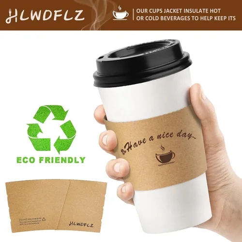 Miniatura 3 de Fundas de papel kraft para tazas de café, 200 paquetes, fundas de café, fundas de taza corrugadas desechables para aislamiento protector caliente