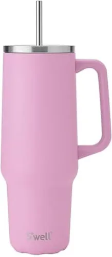 Miniatura 6 de S'well Vaso de acero inoxidable reciclado XL con popote y asa, 40 onzas, azurita, contenedor aislado al vacío de triple capa mantiene las bebidas