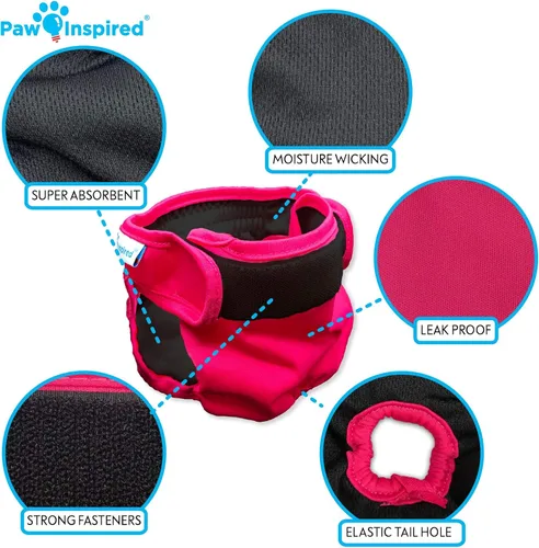 Miniatura 4 de Paw Inspired Pañales lavables para perros (paquete de 3) Pañales de tela reutilizables para perras pequeñas, medianas y grandes