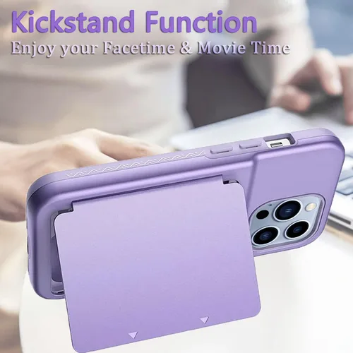 Miniatura 5 de Funda tipo cartera para iPhone 13 Pro Max, [Soporte para tarjeta de crédito integrado] Defensor 2 en 1 con ranuras para tarjetas, espejo oculto, a