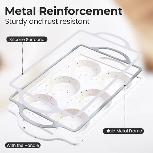 Miniatura 2 de CAKETIME Molde para huevos de silicona con marco reforzado de metal de 3 pulgadas para sándwiches de desayuno, molde redondo de silicona