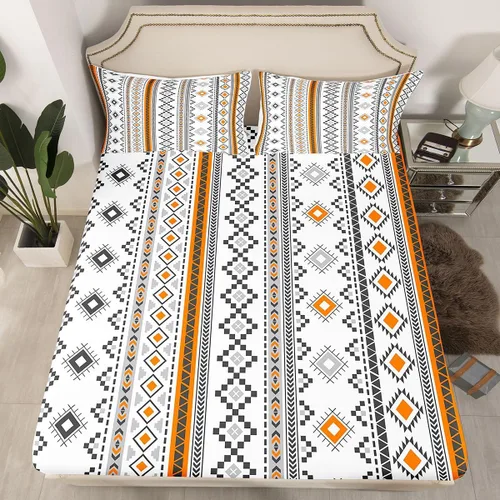 Miniatura 18 de Homewish Western Fitted Sheets Twin Size (No Flat),Retro Country Tribal Bedding Set 2Pcs,Kids Girls Boys Room Decor,Southwest Aztec Stripes Bed