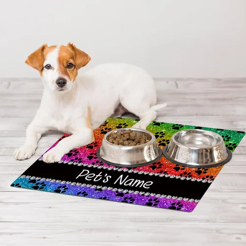 Miniatura 4 de Taikuri Alfombrillas personalizadas de piel sintética para comida y agua, antideslizante e impermeable para nombre/foto, tapete personalizado