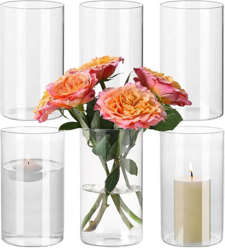Miniatura 7 de SUPMIND 12 jarrones cilíndricos transparentes para centros de mesa, jarrones de flores de vidrio para decoración de bodas y decoración del hogar