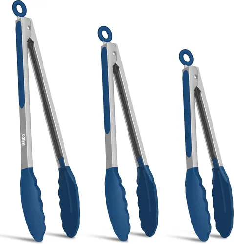 Miniatura 11 de Pinzas de cocina, pinzas de cocina de acero inoxidable con puntas de silicona, pinzas de bloqueo de alta resistencia al calor de 600 ºF para cocinar