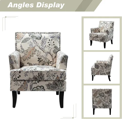 Miniatura 4 de HULALA HOME Silla de Acento Moderna con Brazos y Patas de Madera, Silla de Acento con Patrón Floral Sillón de Respaldo Alto, Reposabrazos Acolchados