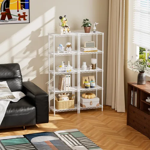 Miniatura 6 de SINGAYE Estante de almacenamiento con 5 estantes de alambre para armario, baño, despensa de metal, cocina, pequeña estantería de garaje, Blanco