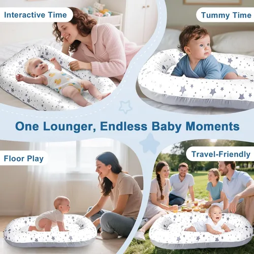 Miniatura 8 de Tumbona para bebé recién nacido de 0 a 24 meses, asiento portátil para bebés con soporte ergonómico, silla de bebé de algodón transpirable