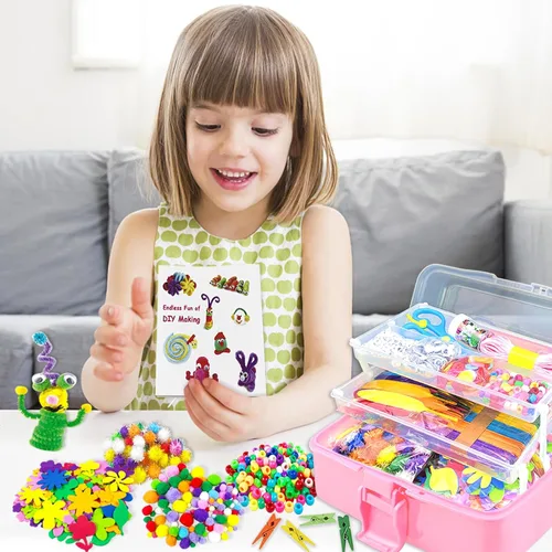 Miniatura 6 de VLUSSO Suministros de artes y manualidades para niños, kits de manualidades, materiales de arte, juego de manualidades para niños con limpiapipas