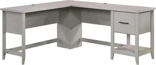 Sauder Summit Station - Escritorio esquinero en forma de L para oficina en casa con cajón y estante de almacenamiento abierto, en roble glaciar
