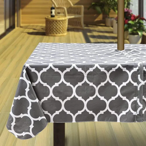 Miniatura 14 de Hipinger Vinyl Round Fitted Tablecloth with Zipper and Umbrella Hole, Outdoor Oil Waterproof Stain Resisteant PVC Table Cover 40-44 Inch, Black
