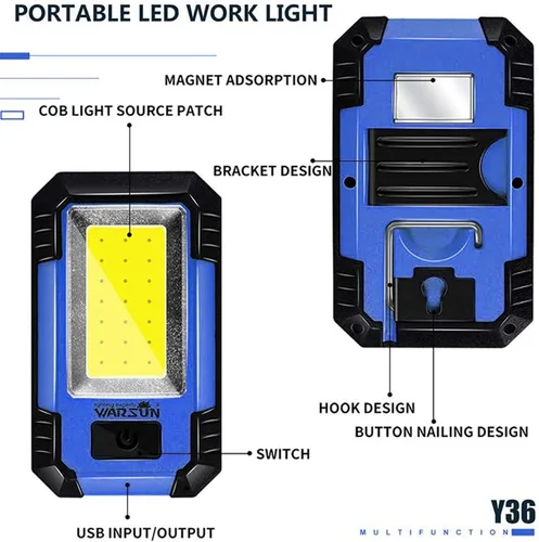 Miniatura 2 de WARSUN 2 luces LED de trabajo recargables magnéticas portátiles luz de trabajo 30 W 1200 lúmenes para camping reparación de automóviles, regalos